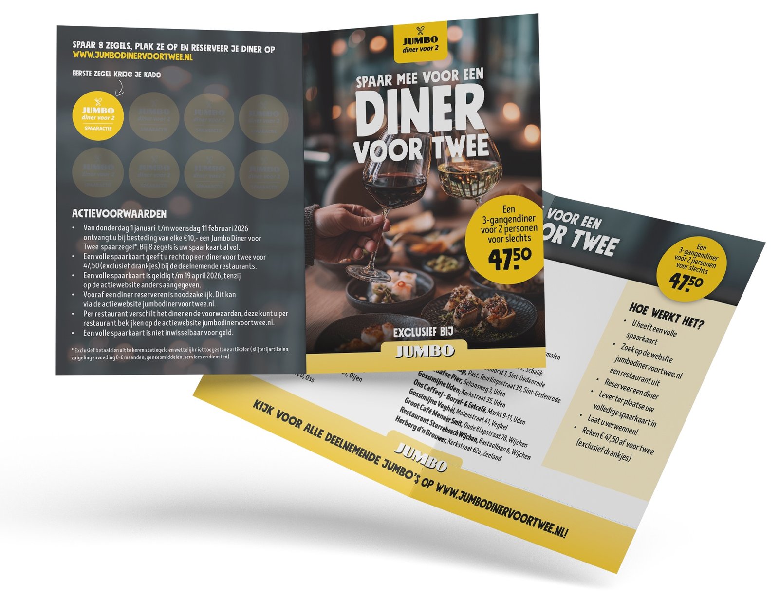 Spaarkaart en promotiemateriaal Jumbo Diner voor 2